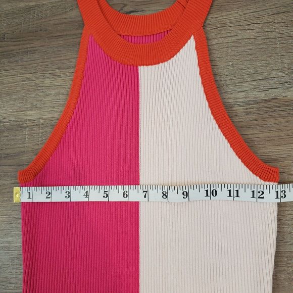 YIWEI Colorblock Ribbed Bodycon Mini Dress S Tank Sleeveless Stretch Crew Neck - Picture 9 of 11